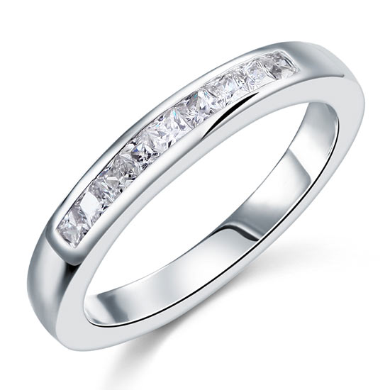 Channel Set Princess Cut Solid Sterling Silver Ring - View 5 | SelinJewels