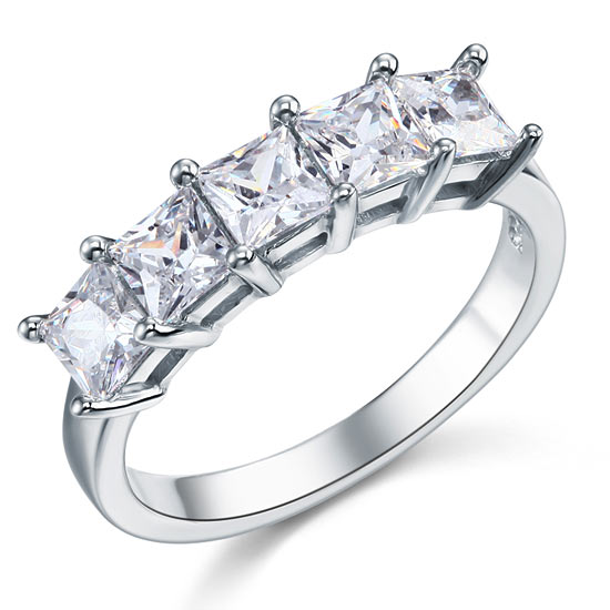 Princess Cut Five Stone 1.25 Ct Solid 925 Sterling Silver Bridal Wedding Band Ring Jewelry