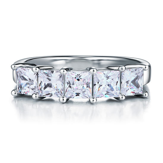 Princess Cut Five Stone Bridal Wedding Band Ring - View 3 | SelinJewels