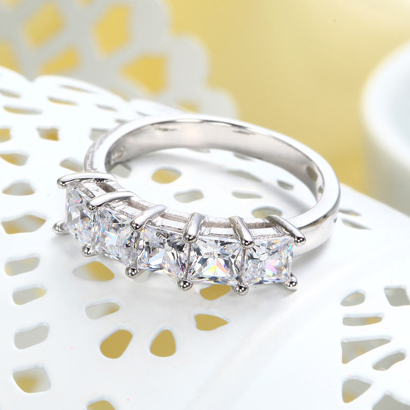 Princess Cut Five Stone 1.25 Ct Solid 925 Sterling Silver Bridal Wedding Band Ring Jewelry