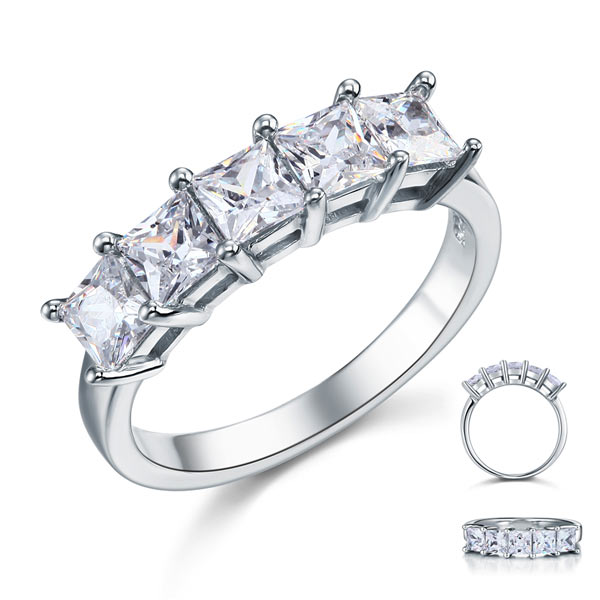 Princess Cut Five Stone 1.25 Ct Solid 925 Sterling Silver Bridal Wedding Band Ring | SelinJewels