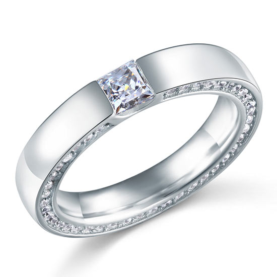 Princess Cut Simulated Diamond Solid Sterling Silver Ring - View 5 | SelinJewels