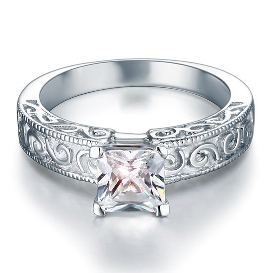 Vintage Style 1 Carat Simulated Diamond Engagement Ring - View 3 | SelinJewels