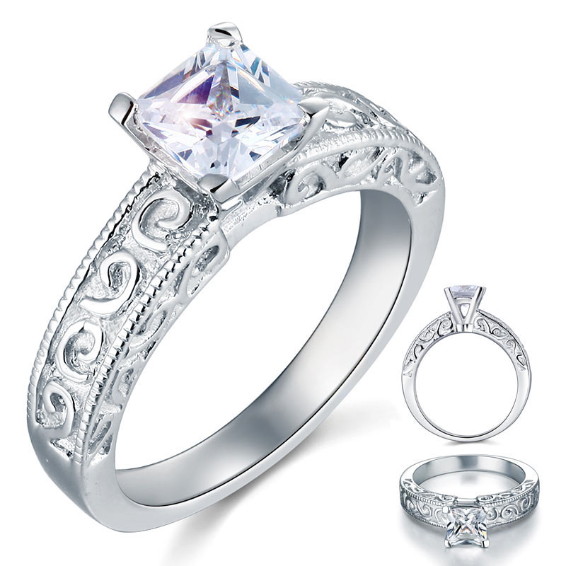 Vintage Style 1 Carat Simulated Diamond 925 Sterling Silver Engagement Ring | SelinJewels