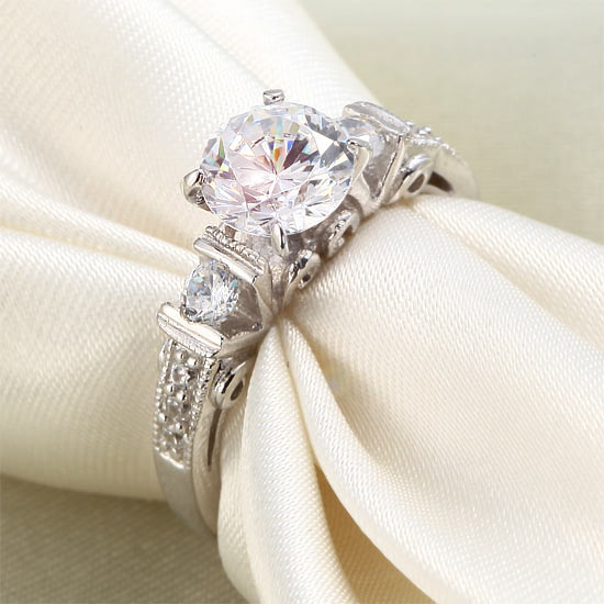 Vintage Style 1.25 Carat Simulated Diamond Engagement Ring - View 3 | SelinJewels