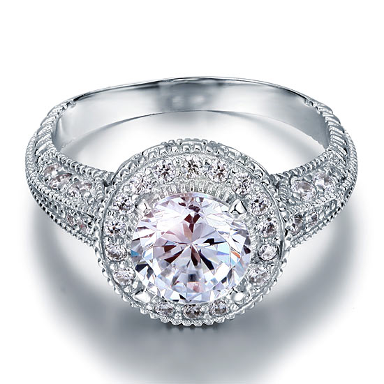 Vintage Style 2 Carat Simulated Diamond Engagement Ring - View 4 | SelinJewels