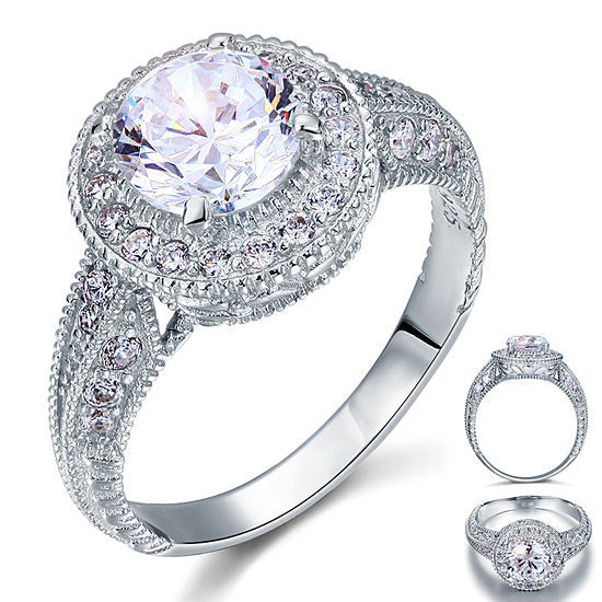 Vintage Style 2 Carat Simulated Diamond 925 Sterling Silver Engagement Ring | SelinJewels