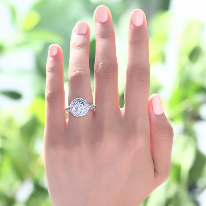 Vintage Style 2 Carat Simulated Diamond Engagement Ring - View 2 | SelinJewels