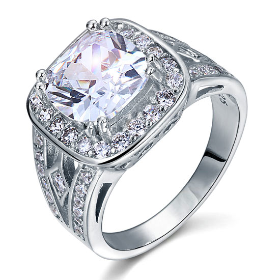 Art Deco Vintage Style 4 Carat Cushion Simulated Diamond Ring - View 5 | SelinJewels