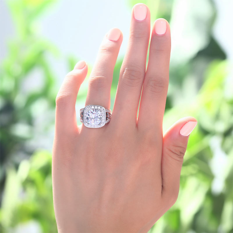 Art Deco Vintage Style 4 Carat Cushion Simulated Diamond Ring - View 2 | SelinJewels