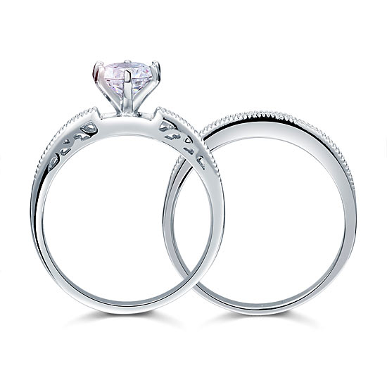 Vintage Style 1.25 Carat Simulated Diamond 2-Pc Ring Set - View 4 | SelinJewels