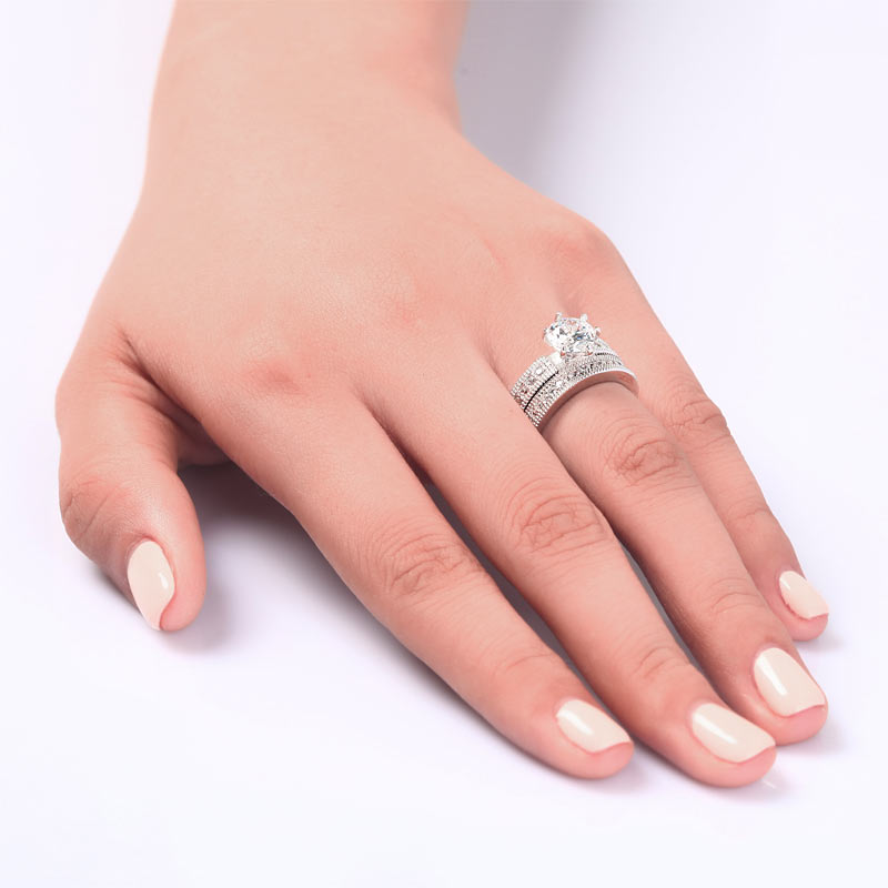Vintage Style 1.25 Solitaire Simulated Diamond Solid Sterling 925 Silver 2-Pc Bridal Wedding Engagement Ring Set