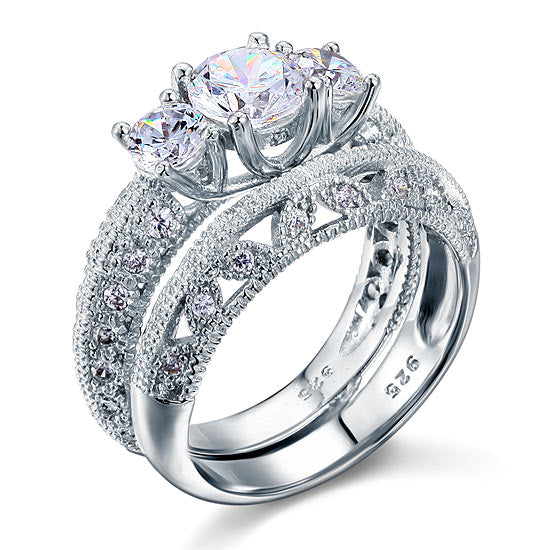 Vintage Victorian Art Deco 1.5 Carat Simulated Diamond 2-Pcs Ring Set - View 5 | SelinJewels