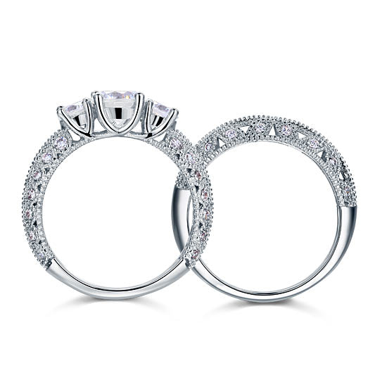 Vintage Victorian Art Deco 1.5 Carat Simulated Diamond 2-Pcs Ring Set - View 4 | SelinJewels