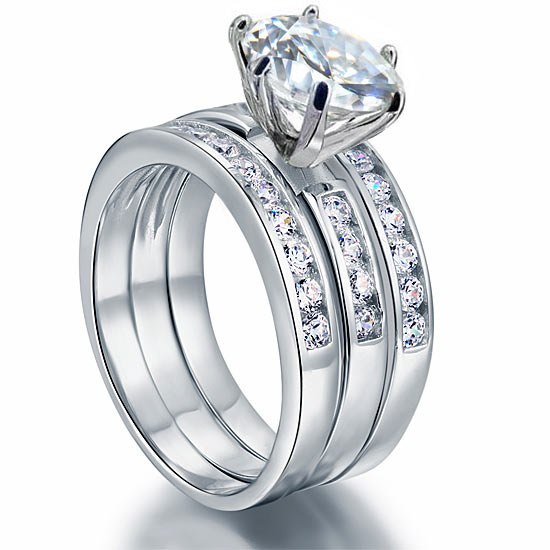 2 Ct Simulated Diamond 925 Sterling Silver Wedding Engagement Ring Set 3-Pcs