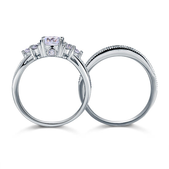 Vintage Style 1 Carat Simulated Diamond 2-Pc Ring Set - View 3 | SelinJewels