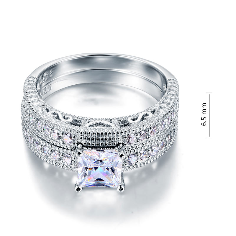 Vintage Victorian Art Deco 1 Carat Simulated Diamond 2-Pc Ring Set - View 3 | SelinJewels