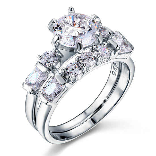 Vintage Style 2 Carat Simulated Diamond 2-Pc Ring Set - View 5 | SelinJewels