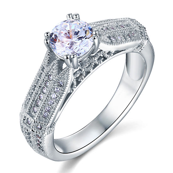 Vintage Style 1 Carat Simulated Diamond Bridal Ring - View 3 | SelinJewels