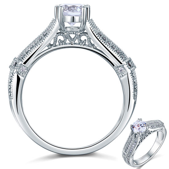 Vintage Style 1 Carat Simulated Diamond 925 Sterling Silver Bridal Engagement Ring | SelinJewels