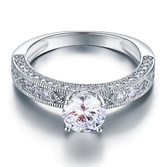 Vintage Style 1.25 Carat Simulated Diamond Bridal Ring - View 3 | SelinJewels