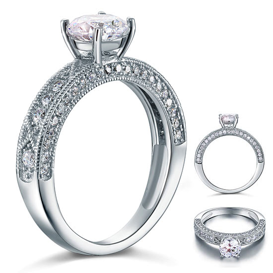 Vintage Style 1.25 Carat Simulated Diamond Solid 925 Sterling Silver Bridal Wedding Engagement Ring