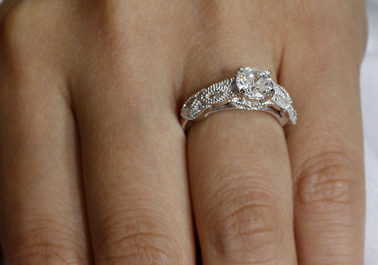 Vintage Style 1 Ct Solid 925 Sterling Silver Bridal Wedding Engagement Ring