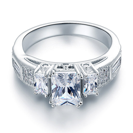 Simulated Diamond 925 Sterling Silver Ring Vintage Style - View 3 | SelinJewels