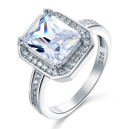 4 Carat Rectangle Solid 925 Sterling Silver Wedding Engagement Ring Jewelry