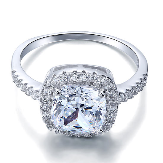 Solid 925 Sterling Silver 3 Carat Cushion Cut Bridal Ring - View 3 | SelinJewels