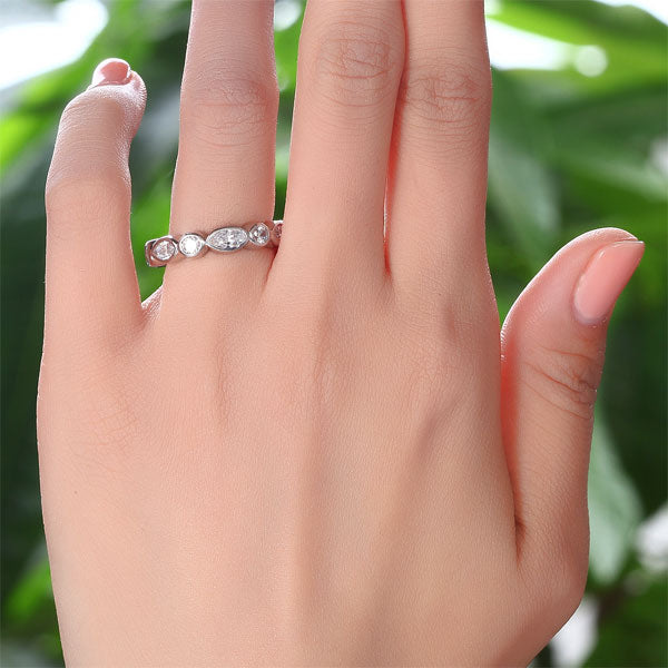 Marquise Solid 925 Sterling Silver Ring Eternity Band Wedding Jewelry