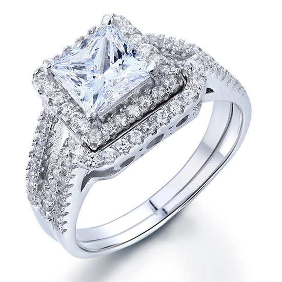1.5 Carat Princess Simulated Diamond Wedding Ring Set - View 5 | SelinJewels