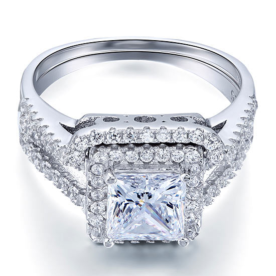 1.5 Carat Princess Simulated Diamond Wedding Ring Set - View 3 | SelinJewels