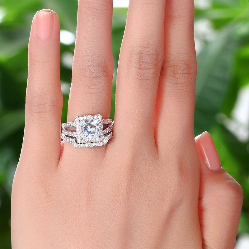 1.5 Carat Princess Simulated Diamond Wedding Ring Set - View 2 | SelinJewels