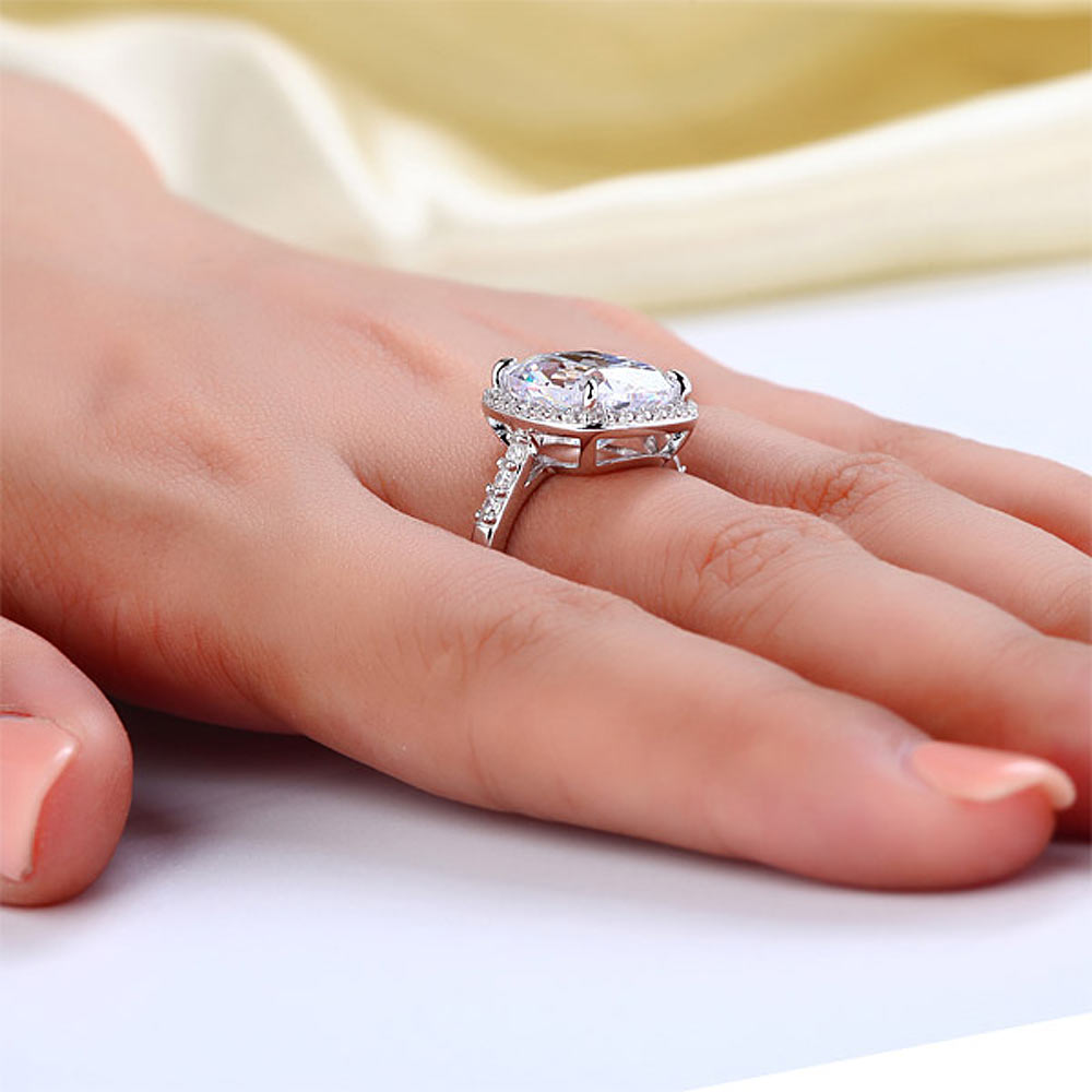 925 Sterling Silver Luxury Engagement Ring 6 Ct Cushion Simulated Diamond