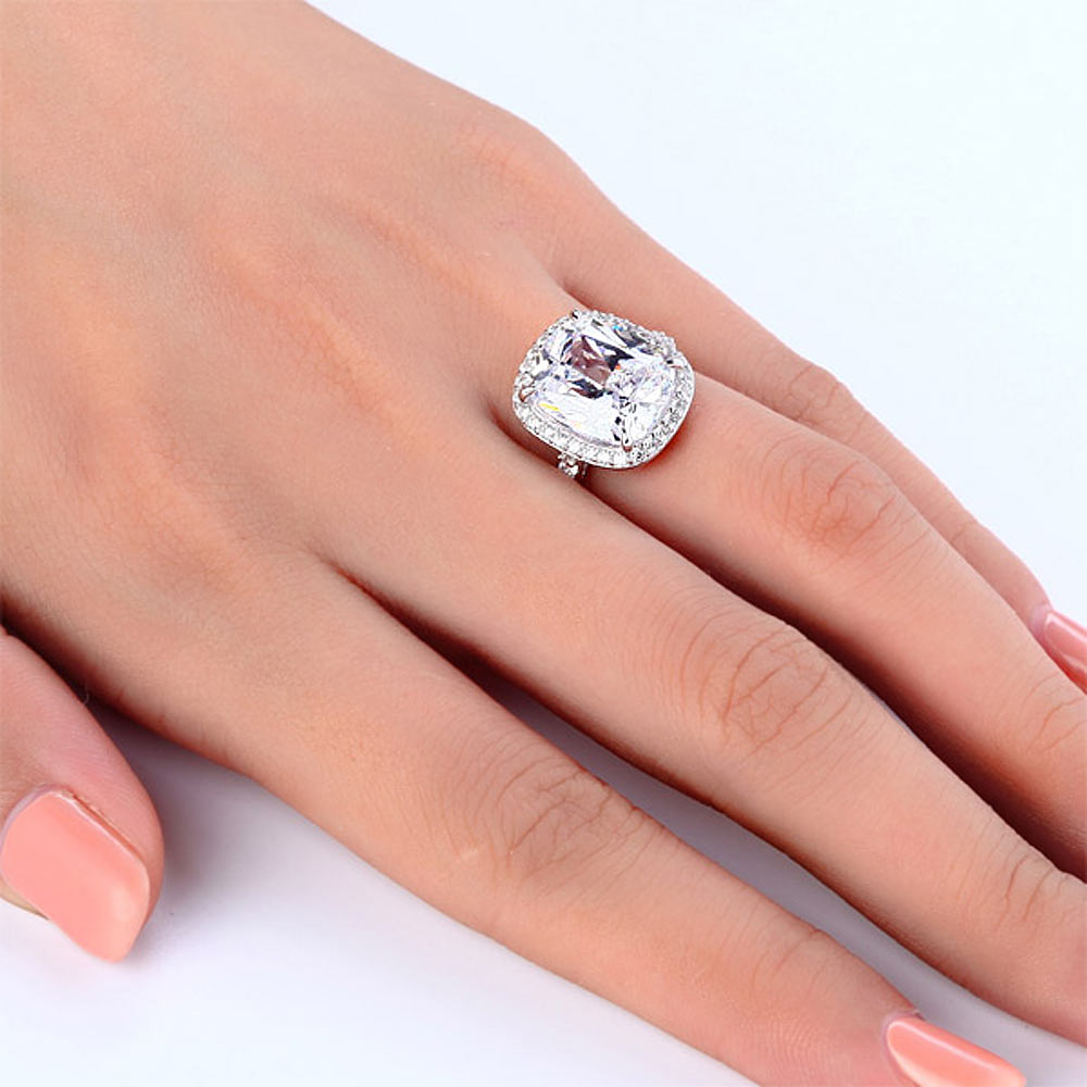 925 Sterling Silver Luxury Engagement Ring 6 Ct Cushion Simulated Diamond