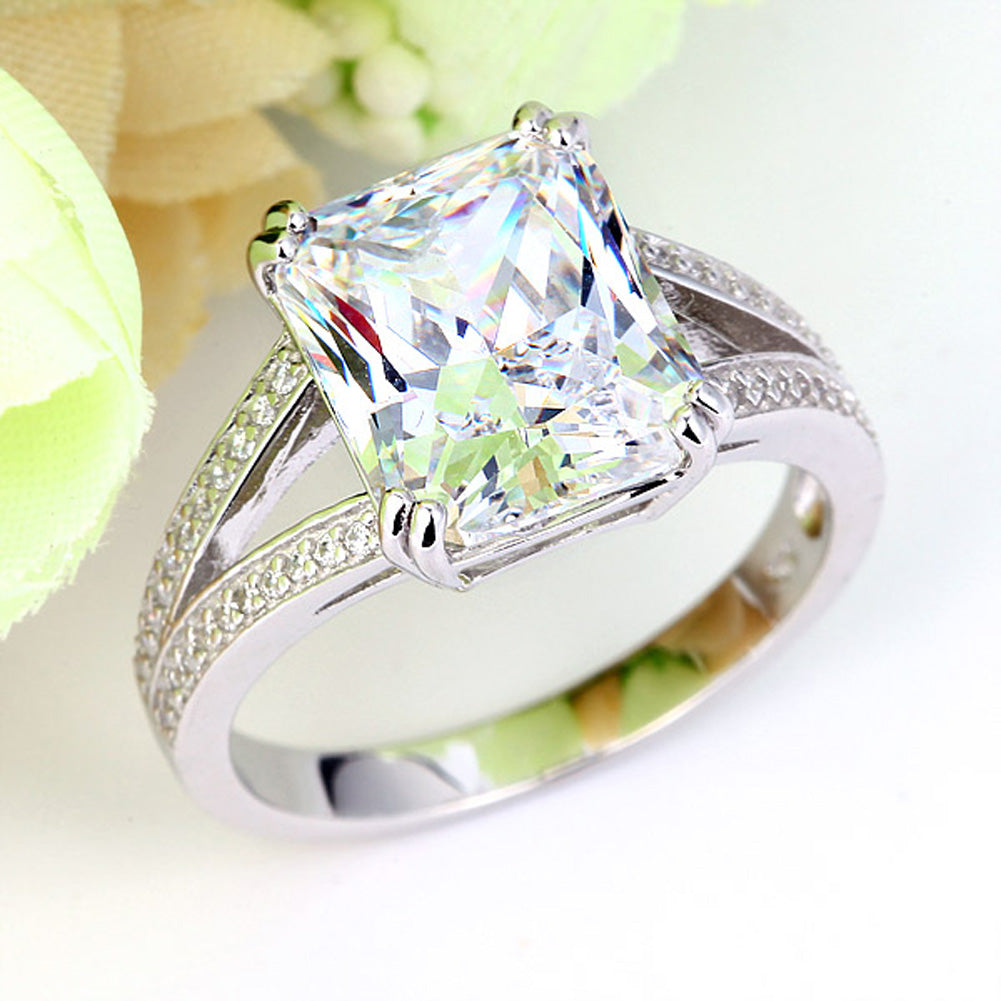 Solid 925 Sterling Silver Luxury Ring Anniversary 6 Carat Simulated Diamante