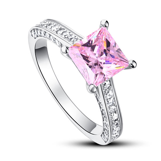 1.5 Carat Princess Cut Fancy Pink Simulated Diamond Engagement Ring - View 5 | SelinJewels