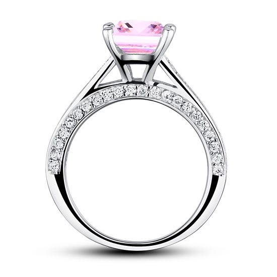 1.5 Carat Princess Cut Fancy Pink Simulated Diamond Engagement Ring - View 4 | SelinJewels
