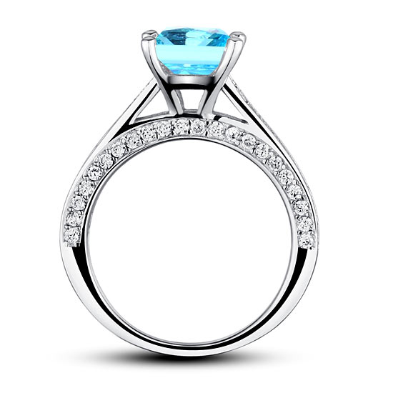 1.5 Carat Princess Cut Fancy Blue Simulated Diamond Engagement Ring - View 4 | SelinJewels