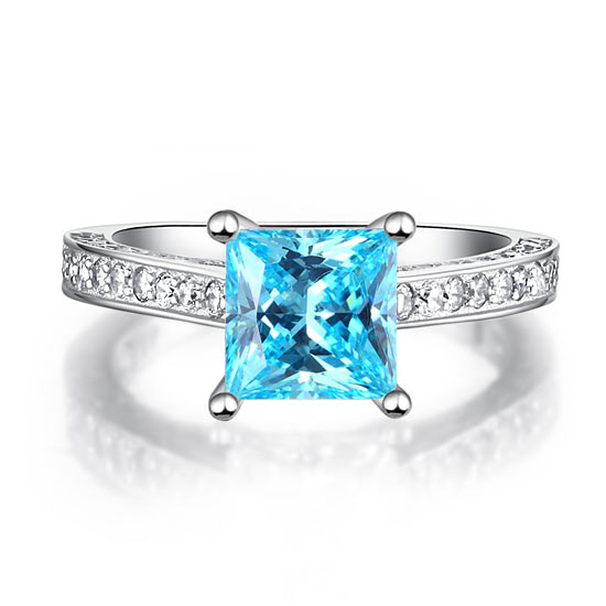 1.5 Carat Princess Cut Fancy Blue Simulated Diamond Engagement Ring - View 3 | SelinJewels