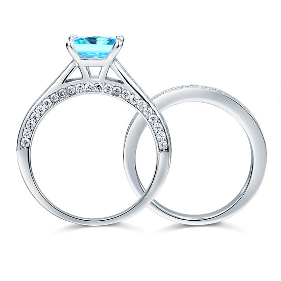 1.5 Carat Princess Cut Fancy Blue 2-Pcs Ring Set - View 4 | SelinJewels