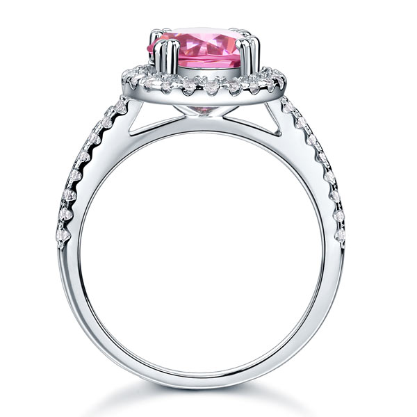 925 Sterling Silver Halo Ring Fancy Pink Diamond - View 4 | SelinJewels