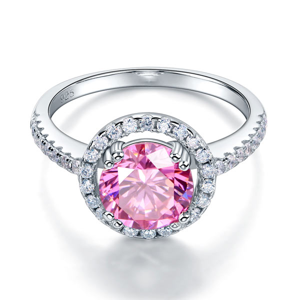 925 Sterling Silver Halo Ring Fancy Pink Diamond - View 3 | SelinJewels