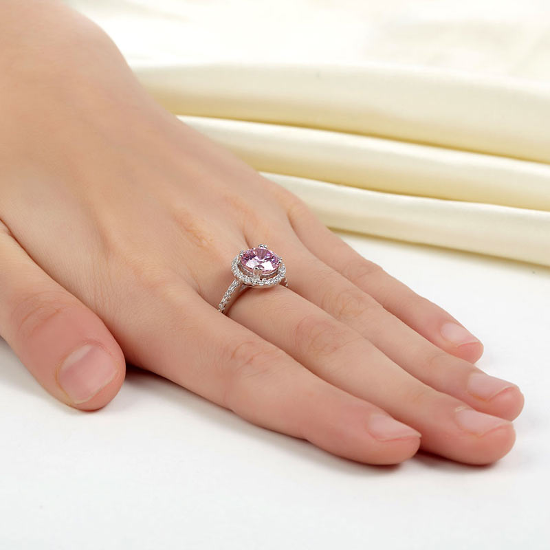 925 Sterling Silver Halo Ring Fancy Pink Diamond - View 6 | SelinJewels