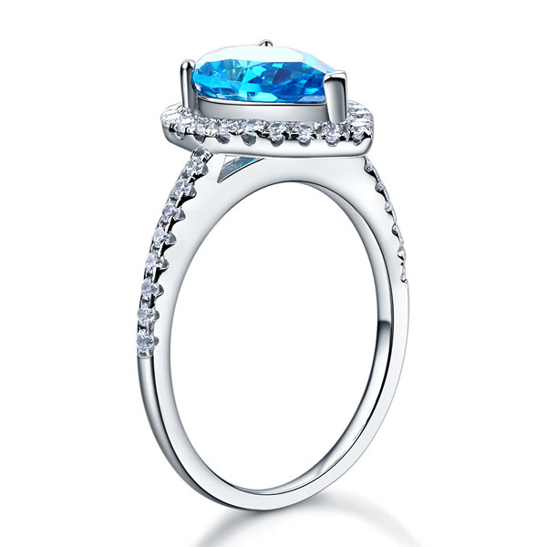 Sterling 925 Silver Ring Pear Blue Simulated Diamond - View 4 | SelinJewels