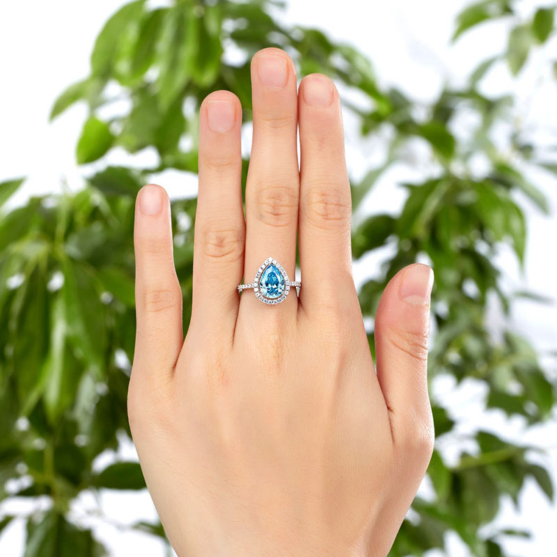 The Azure Set - blue pear ring hand view