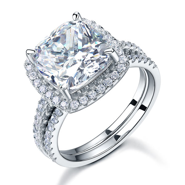 925 Sterling Silver 2-Pcs Wedding Ring Set 5 Ct - View 7 | SelinJewels