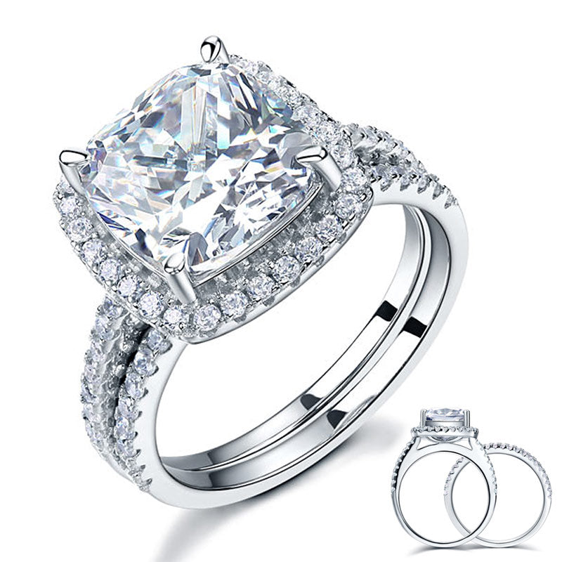 925 Sterling Silver 2-Pcs Wedding Ring Set 5 Ct Simulated Diamond | SelinJewels