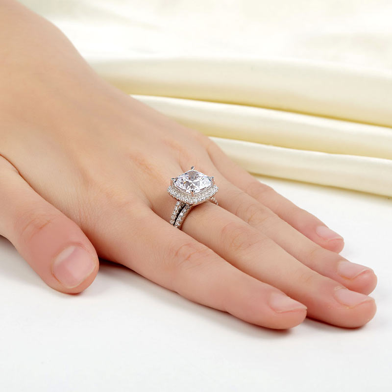 925 Sterling Silver 2-Pcs Wedding Ring Set 5 Ct - View 2 | SelinJewels